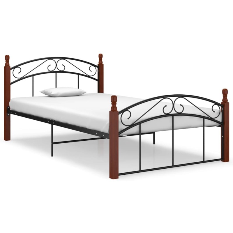 vidaXL Estructura de cama metal y madera maciza de roble 120x200 cm vidaXL Estructura de cama metal y madera maciza de roble 120x200 cm