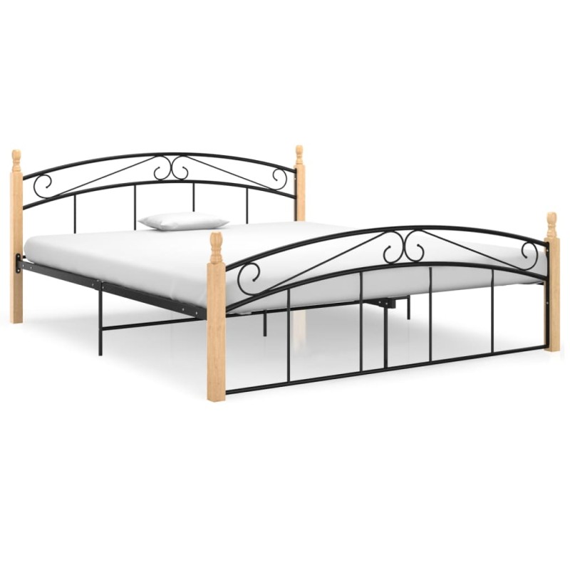 vidaXL Estructura de cama metal y madera maciza de roble 160x200 cm vidaXL Estructura de cama metal y madera maciza de roble 160x200 cm