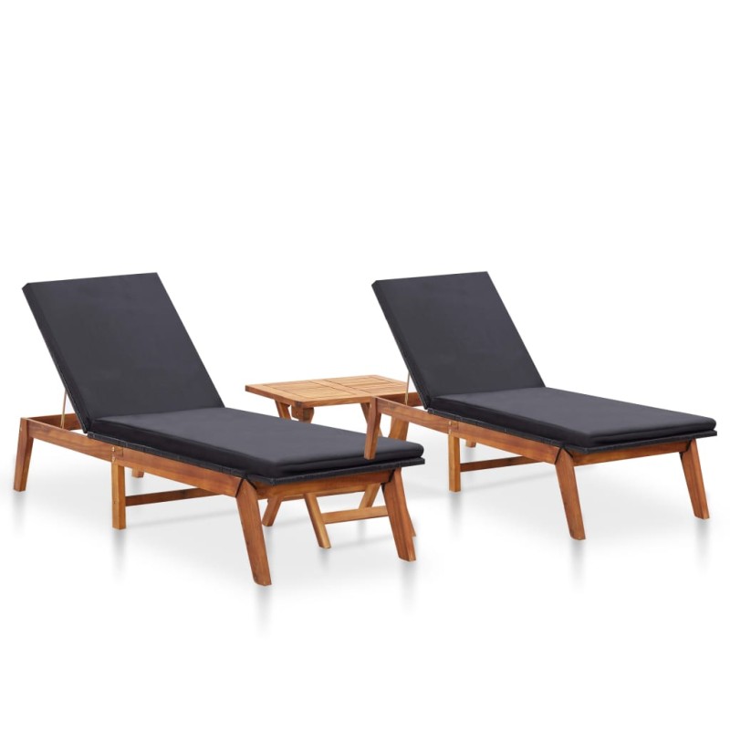 vidaXL Tumbonas con mesa 2 uds ratán sintético y madera maciza acacia vidaXL Tumbonas con mesa 2 uds ratán sintético y madera maciza acacia