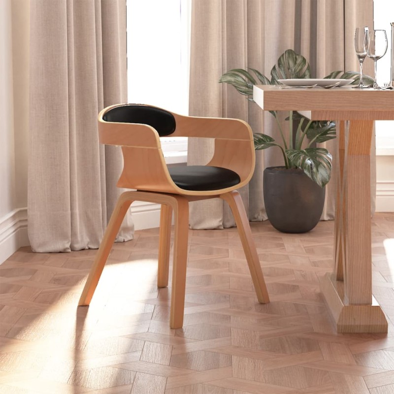 vidaXL Silla de comedor de cuero sintético y madera curvada negro vidaXL Silla de comedor de cuero sintético y madera curvada negro