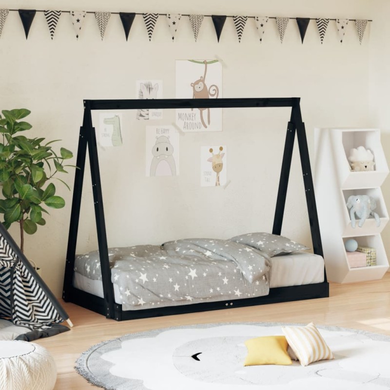 vidaXL Estructura de cama para niños madera de pino negro 70x140 cm