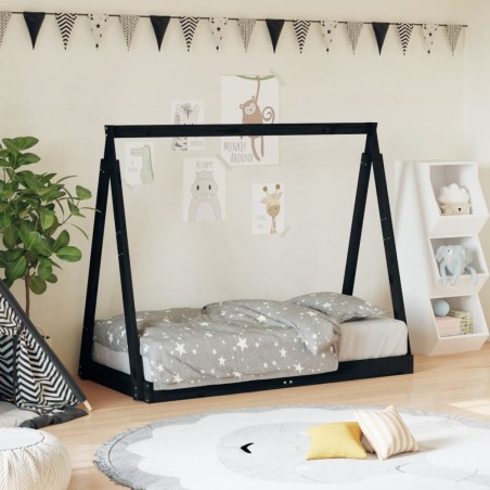 vidaXL Estructura de cama para niños madera de pino negro 70x140 cm