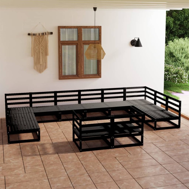 vidaXL Juego de muebles de jardín 12 piezas madera maciza de pino vidaXL Juego de muebles de jardín 12 piezas madera maciza de pino