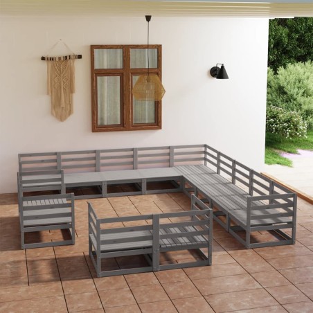 vidaXL Juego de muebles de jardín 13 piezas madera maciza de pino
