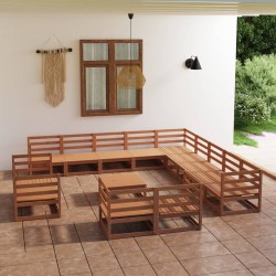 vidaXL Juego de muebles de jardín 14 piezas madera maciza de pino