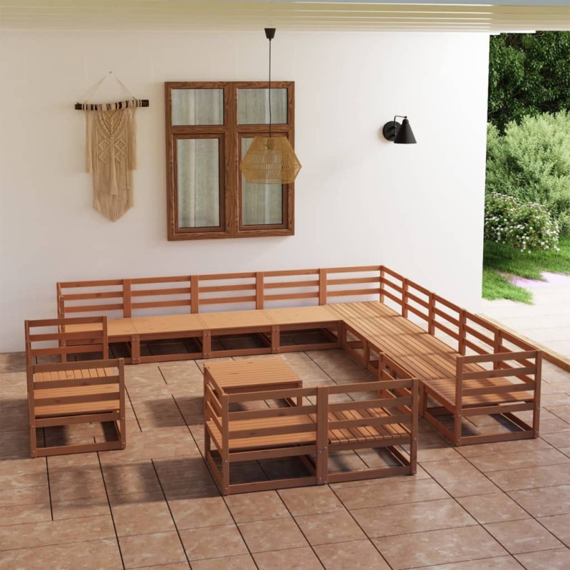 vidaXL Juego de muebles de jardín 14 piezas madera maciza de pino vidaXL Juego de muebles de jardín 14 piezas madera maciza de pino