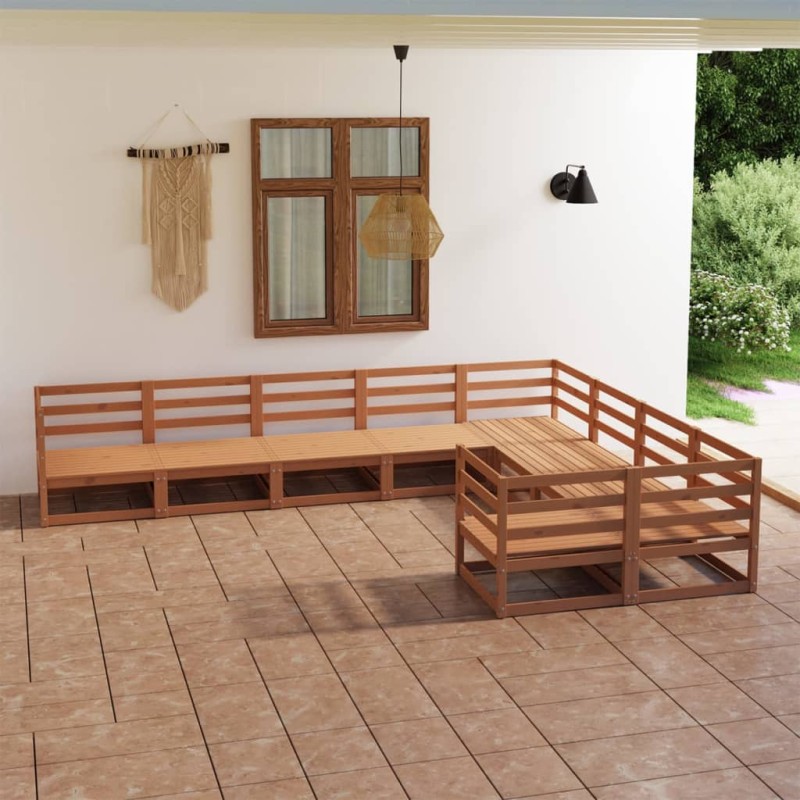 vidaXL Juego de muebles de jardín 9 piezas madera maciza de pino vidaXL Juego de muebles de jardín 9 piezas madera maciza de pino