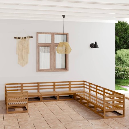 vidaXL Juego de muebles de jardín 11 piezas madera maciza de pino