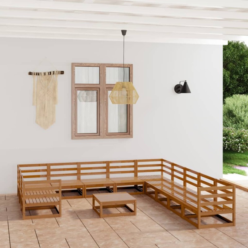 vidaXL Juego de muebles de jardín 12 piezas madera maciza de pino vidaXL Juego de muebles de jardín 12 piezas madera maciza de pino