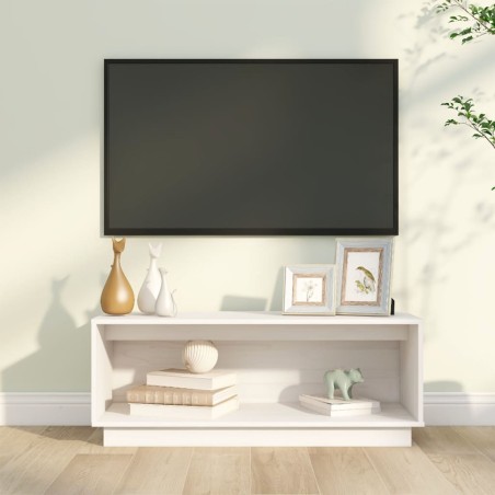 vidaXL Mueble de TV de madera maciza de pino blanco 90x35x35 cm