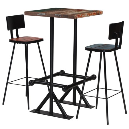 vidaXL Muebles de bar 3 piezas madera maciza reciclada multicolor