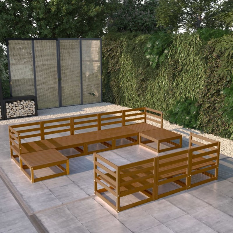 vidaXL Juego de muebles de jardín 10 piezas madera maciza de pino vidaXL Juego de muebles de jardín 10 piezas madera maciza de pino