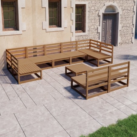 vidaXL Juego de muebles de jardín 10 piezas madera maciza de pino