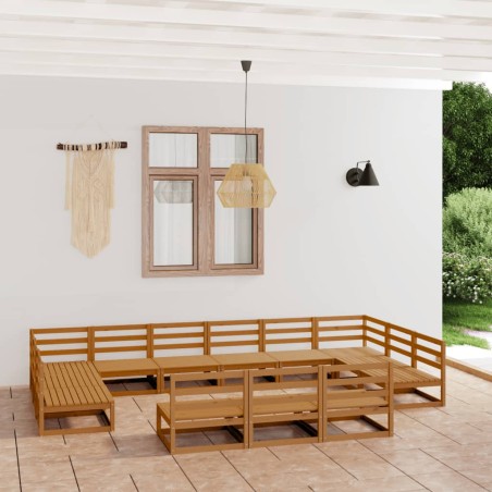 vidaXL Juego de muebles de jardín 13 piezas madera maciza de pino