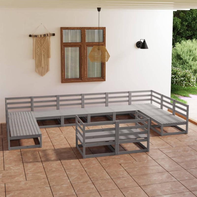 vidaXL Juego de muebles de jardín 12 piezas madera maciza de pino