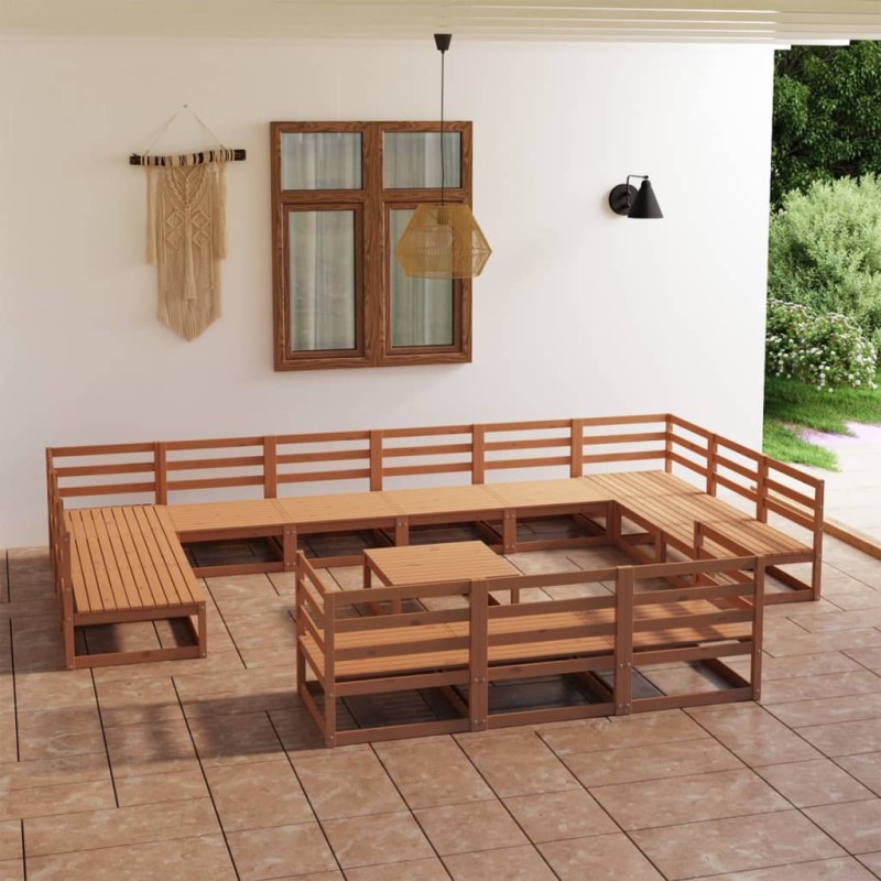 vidaXL Juego de muebles de jardín 14 piezas madera maciza de pino vidaXL Juego de muebles de jardín 14 piezas madera maciza de pino