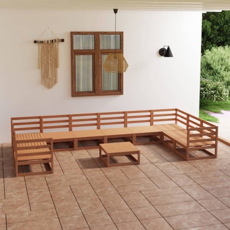 vidaXL Juego de muebles de jardín 11 piezas madera maciza de pino