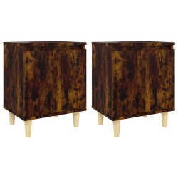 vidaXL Mesitas de noche 2 uds patas madera roble ahumado 40x30x50 cm