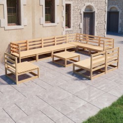 vidaXL Juego de muebles de jardín 11 piezas madera maciza de pino
