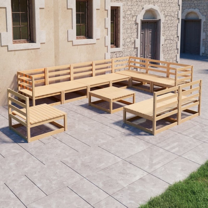 vidaXL Juego de muebles de jardín 11 piezas madera maciza de pino