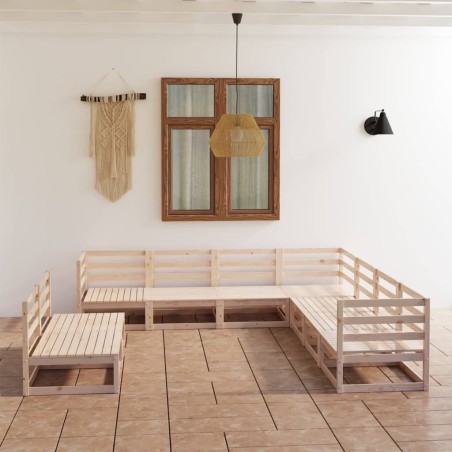 vidaXL Juego de muebles de jardín 9 pzas y cojines madera pino maciza