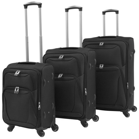 vidaXL Juego de 3 maletas blandas negro