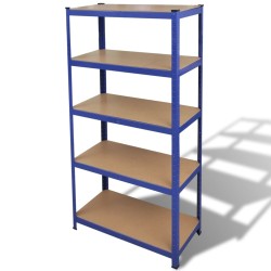 vidaXL Estantería almacenaje 5 niveles azul madera ingeniería acero