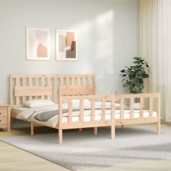 vidaXL Estructura de cama de matrimonio con cabecero madera maciza