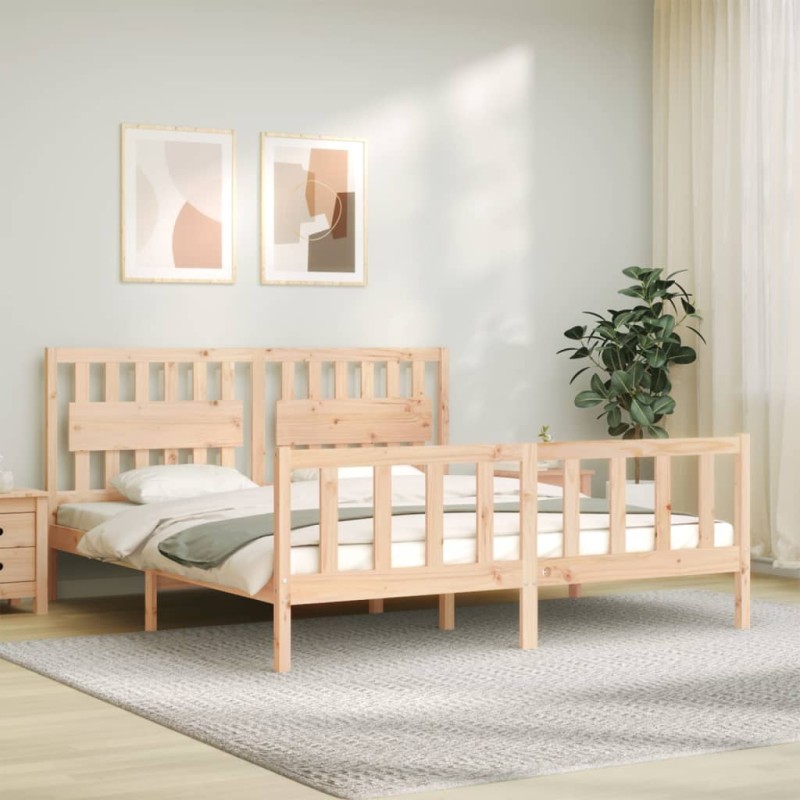 vidaXL Estructura de cama de matrimonio con cabecero madera maciza