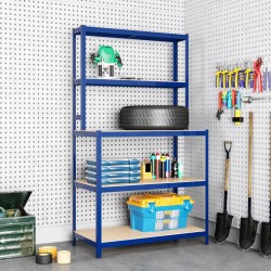 vidaXL Mesa de trabajo con estantes 5 niveles madera y acero azul