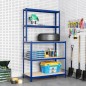vidaXL Mesa de trabajo con estantes 5 niveles madera y acero azul