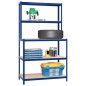 vidaXL Mesa de trabajo con estantes 5 niveles madera y acero azul