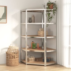 vidaXL Estantería esquina 5 niveles madera contrachapada y acero plata