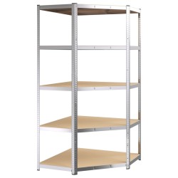 vidaXL Estantería esquina 5 niveles madera contrachapada y acero plata