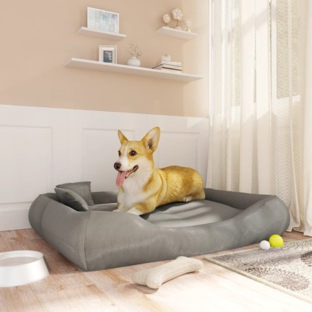 vidaXL Cojín para perros con almohadas tela oxford gris 115x100x20 cm