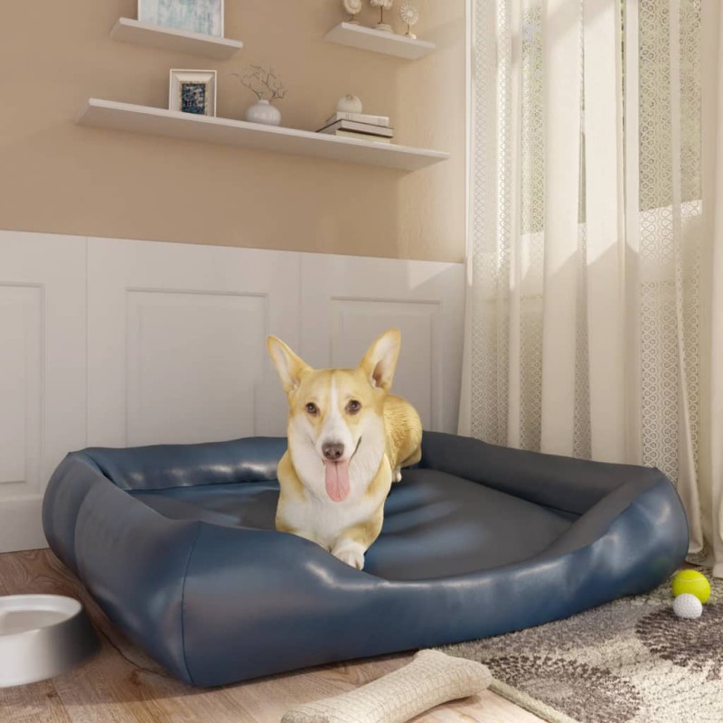 vidaXL Cama para perros de cuero sintético azul oscuro 105x80x25 cm vidaXL Cama para perros de cuero sintético azul oscuro 105x80x25 cm