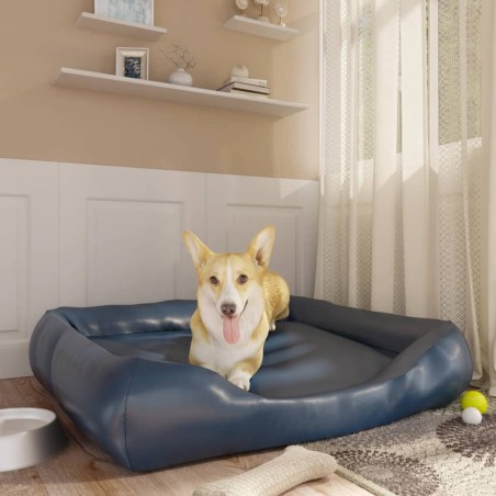 vidaXL Cama para perros de cuero sintético azul oscuro 105x80x25 cm