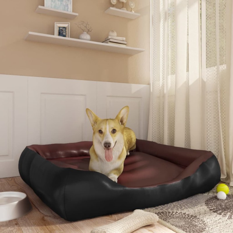 vidaXL Cama para perros de cuero sintético negro y marrón 80x68x23 cm vidaXL Cama para perros de cuero sintético negro y marrón 80x68x23 cm