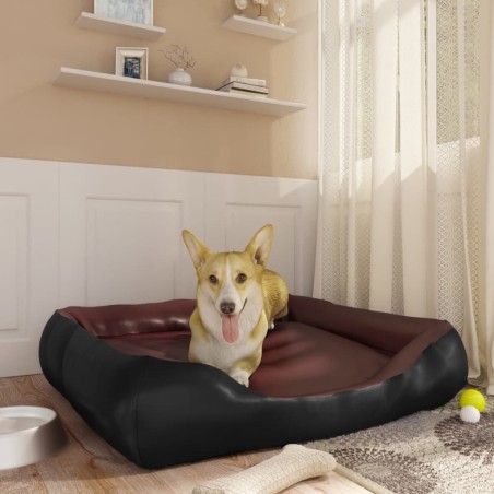 vidaXL Cama para perros de cuero sintético negro y marrón 80x68x23 cm