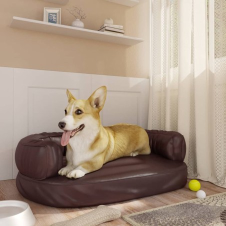 vidaXL Cama para perros de espuma cuero sintético marrón 60x42 cm
