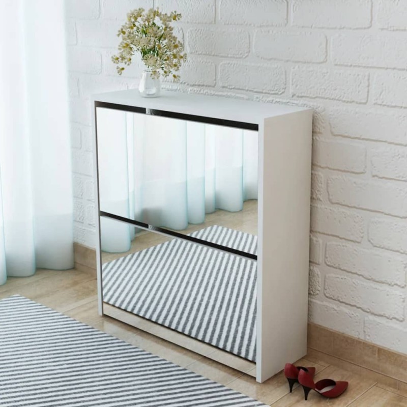 vidaXL Mueble zapatero 2 niveles y espejo blanco 63x17x67 cm vidaXL Mueble zapatero 2 niveles y espejo blanco 63x17x67 cm
