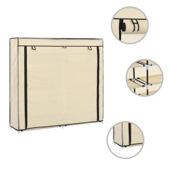 vidaXL Mueble zapatero con funda de tela color crema 115x28x110 cm