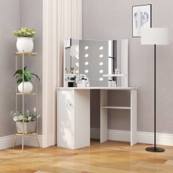 vidaXL Tocador de esquina mesa de maquillaje con luz LED blanca 