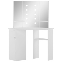 vidaXL Tocador de esquina mesa de maquillaje con luz LED blanca 