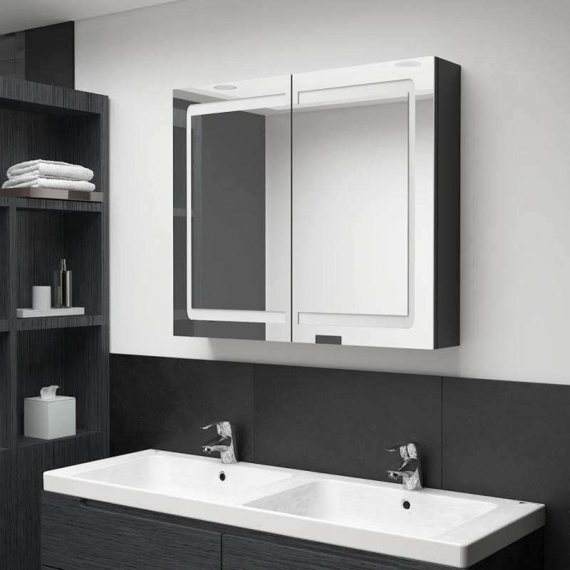 vidaXL Armario de baño con espejo LED negro brillante 80x12x68 cm vidaXL Armario de baño con espejo LED negro brillante 80x12x68 cm