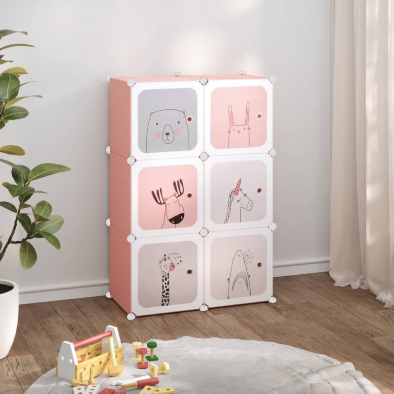 vidaXL Estantería infantil de cubos con 6 compartimentos rosa PP vidaXL Estantería infantil de cubos con 6 compartimentos rosa PP