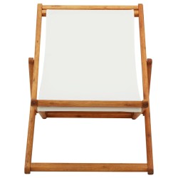 vidaXL Silla de playa plegable madera de eucalipto y tela blanco crema