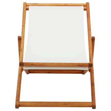 vidaXL Silla de playa plegable madera de eucalipto y tela blanco crema