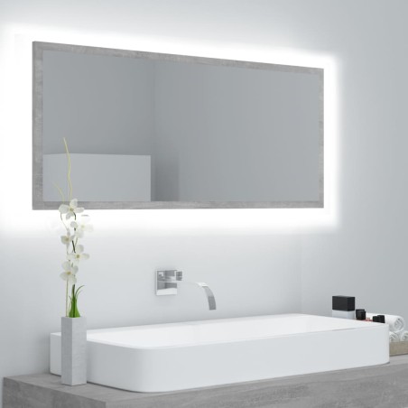 vidaXL Espejo de baño LED acrílico gris hormigón 100x8,5x37 cm