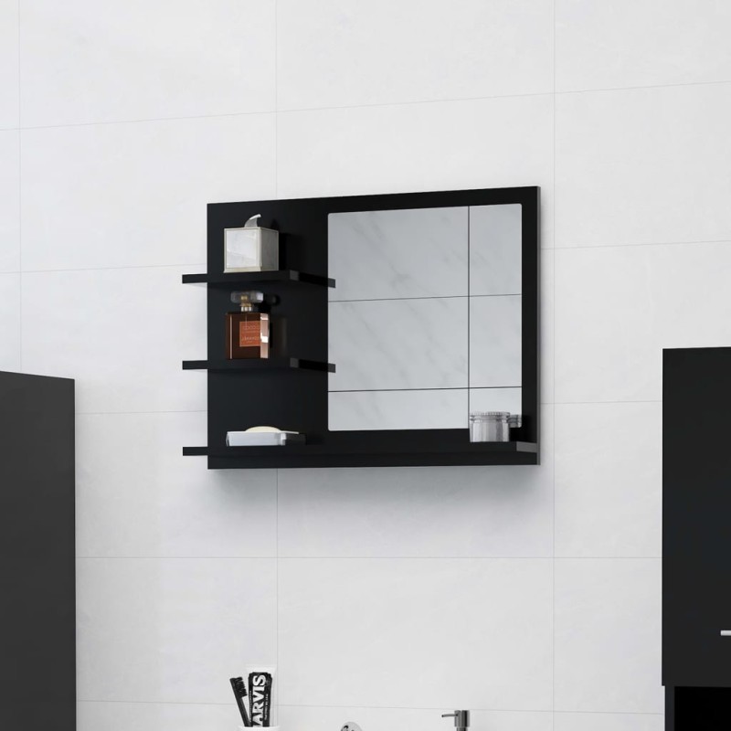 vidaXL Espejo de baño madera contrachapada negro 60x10,5x45 cm vidaXL Espejo de baño madera contrachapada negro 60x10,5x45 cm